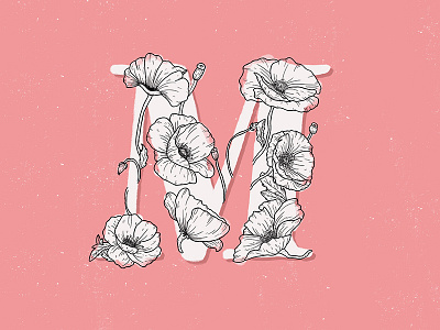 Letter M alphabet floral letter illustration m