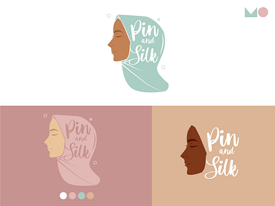 Pin and Silk branding design diversity hijab illustration illustrator logo minimal muslim pink representation scarf typography vector