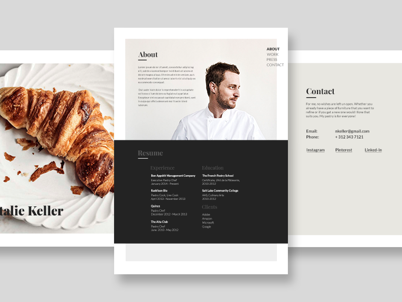 Chef Portfolio Exploration food lato minimal playfair typography ui ux web design