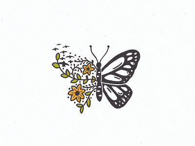 BUTTERFLOWER black and white butterfly conceptual drawing floral flower illustrate illustration simple