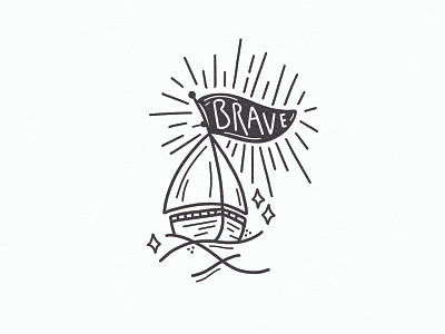 BRAVE SHIP black and white brave drawing flag hand drawn illustration ocean ship