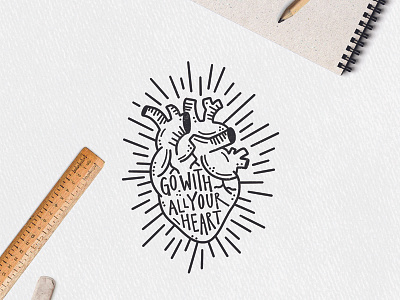 GO WITH ALL YOUR HEART drawing hand drawn heart icon illustration ink pen