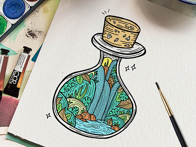 MAGIC POTION color drawing illustration landscape magic nature painting pencil potion watercolor