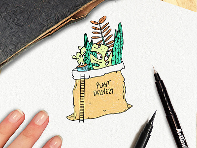 PLANT DELIVERY bag cacti cactus color delivery drawing floral illustration line drawing plant plants sketch