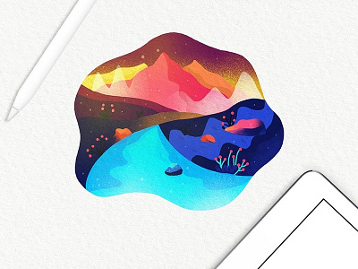 THE MOUNTAINS color colorful colorful logo drawing illustration landscape logo mountains nature river water