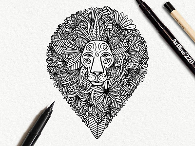 FLORAL LION floral floral design flowers illustration lion head lion logo logo sketch sketching tiger