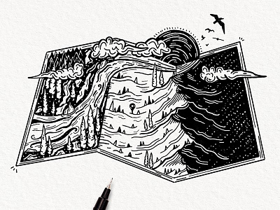 NATURE MAP black and white digital drawing ink ipad landscape map mountains nature nature illustration procreate water