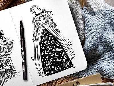 Halloween Witch black and white halloween holiday illustration pen space witch