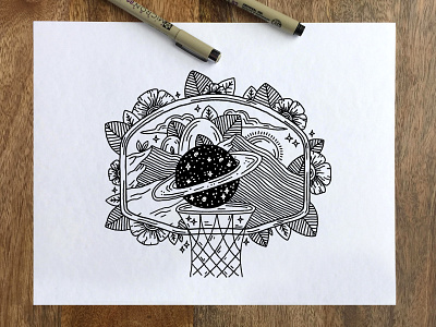 SHOOT FOR THE STARS ball basketball blackandwhite drawing floral hoop illustration landscape leaves lineart nature outerspace simple space