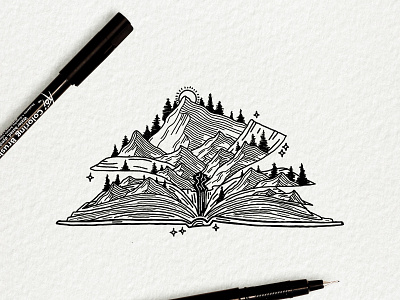 OPEN BOOK blackandwhite book digital illustration ink ipad landscape linedrawing nature pen procreate read reading
