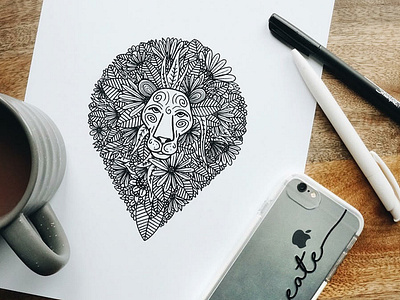 LION DRAWING animal black and white drawing geometric ilustration lion pen print safari simple sketch
