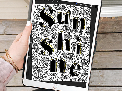 SUNSHINE black and white digital art drawing floral florals flowers hand lettering illustration lettering nature procreate simple sketch sun sunshine typography word words