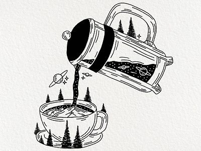 Morning Cup of Nature coffee landscape mountains nature pouring coffee procreate space trees