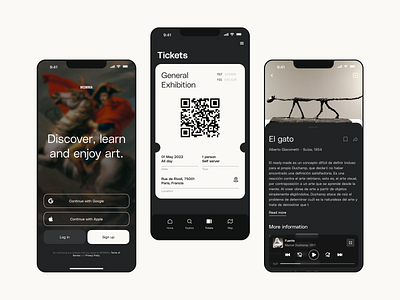MOMMA - Art gallery tour mobile app main screens app art branding design gallery home interface login mobile ui ux