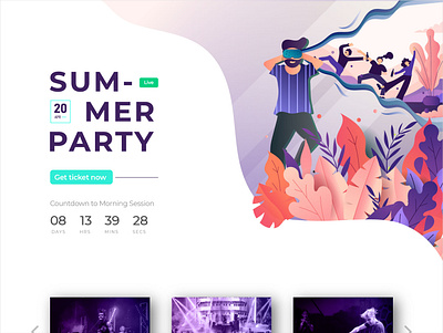 Summer party app design flat hero hero section illustration illustrator landing page minimal ui ux web website