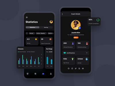 Online Coaching Mobile App app branding dark design dribbble figma graphic design ios minimal mobile screens sketch theme ui ux