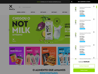 Real Project - NotCo e-commerce side cart design ecommerce figma food icon mobile notco online store side cart ui ux veggan woocommerce