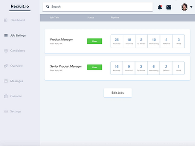 Recruit.io - Candidates Overview (Part 3) animation animation design concept dashboard design app desktop flinto hr interaction interaction design interface design list ui list view motion motion design prototype recruiting ui ux design ux web design