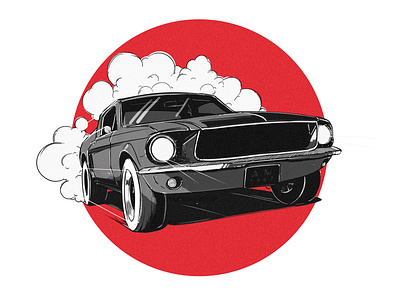 Driving Weightless 2d animation branding cover art digital painting ford ford mustang illustration logo music album old school