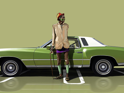 Lael Laquan with 1975 Chevrolet Monte Carlo 2d 70s american car chevrolet design digital painting fashion advertising fashion illustration gas station illustration monte carlo old school road