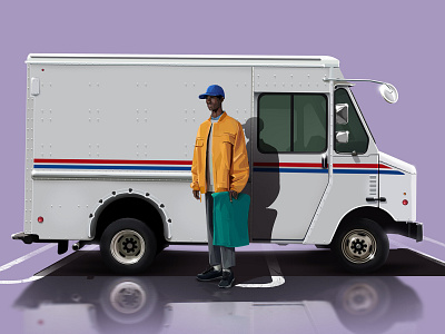 Ángel Bay with 1978 Mail Truck 2d 70s animation character design characters digital painting fashion advertising fashion illustration gas station illustration old school post road
