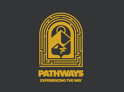 PATHWAYS apparel arch bold church design clean crtvchurch explore icon illustration maze minimal mountain paths pathway vector yellow