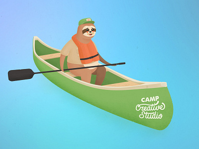August Studio Sloth camp canoe character flat illustration sloth summer