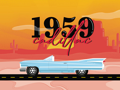 1959 Cadillac car desert flat design flat design tutorial illustration minimalistic