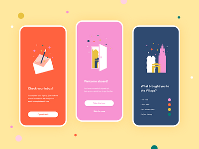Village Access - Login color colorful colors design discover dots explore illustration loyalty loyalty card loyalty program ui ui ux uidesign user interface