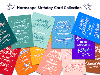 Astrology Birthday Card Collection Printable astrology available for license birthday birthday card birthday invitation brush calligraphy brush script brushlettering card collection greeting card handlettered handlettering horoscope horoscopes lettering license printable zodiac zodiac sign zodiac signs