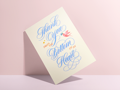 Thank You From The Bottom Of My Heart Card, Spencerian Lettering art licensing calligraphy card design cursive greeting card greeting card design hand lettering handlettering illustration lettering lettering art lettering artist ornamental script script lettering spencerian spencerian lettering thank you card type typography