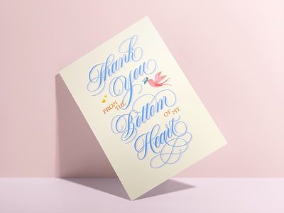 Thank You From The Bottom Of My Heart Card, Spencerian Lettering