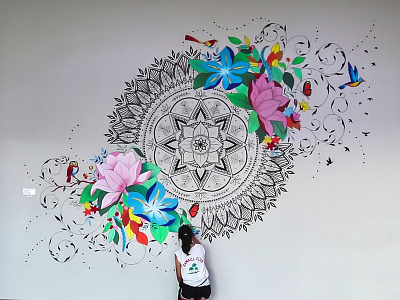 Mandala + Modern Florals Mural design florals flowers graphics illustration mandala modern florals mural painting singapore studio wall painting yoga