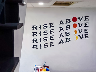 Rise Above Mural glitch handlettering illustration lettering moon mural murals painting sun typography wall painting wave typography