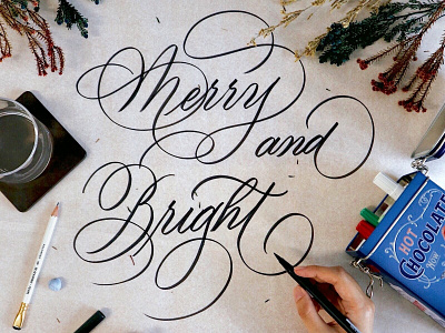 Merry & Bright | Brushlettering brush brush and ink brush calligraphy brush lettering brushlettering calligrapher calligraphy calligraphy and lettering artist calligraphy artist calligraphy design christmas merry and bright styling