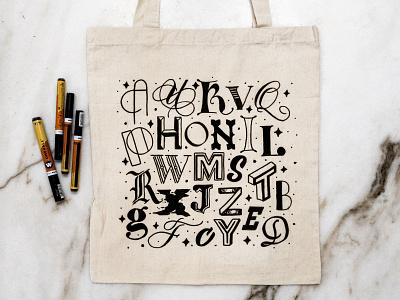 Drawing A to Z Handlettering on Tote Bag 26 letters 36 days of type art calligraphy design embellishments goodtype handlettering illustration inking lettering lettering art lettering artist molotow acrylics pen and ink sketch tote bag tote bag lettering type typography