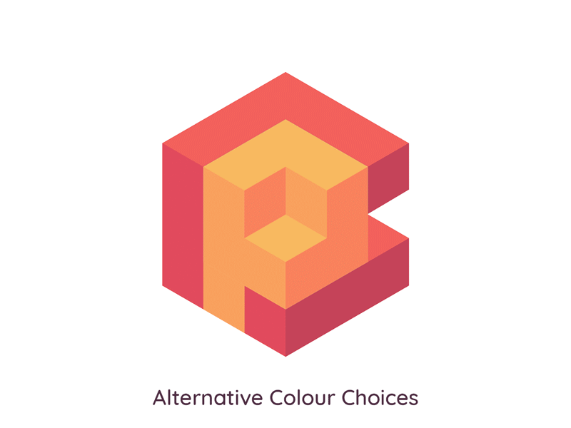 Pay Construct Logo - Alternative Colour Choices 3d animation branding cube identity lettering logo logotype motion orange red typography