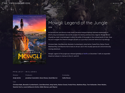 The Imaginarium - Production Company Project Page andy serkis animation film movie mowgli portfolio poster project 52 tv ui ux web web design website