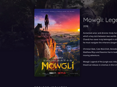 Project Poster Hover andy serkis animation card film hover imaginarium interaction design movie mowgli poster production company ui web web design website