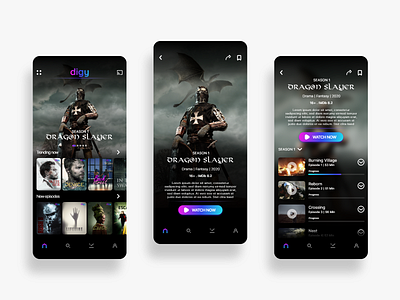 Digy - Mobile streaming service app concept app black design gradient inspiration interface mobile mobile app mobile app design mobile design mobile ui service service app streaming streaming app ui ui ux ui design ux website