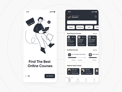 e-Learning App UI clean color theory colourless design e-learning illustration logo product design typography ui design uxdesign