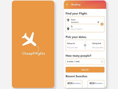 CheapFlights flight search UI app app concept appconcept logo logo design mobile mobile app design mobile ui orange ui ui design uiux