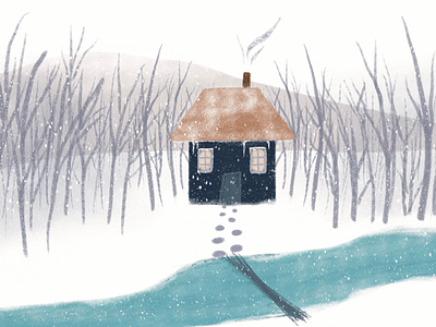 cabin by the river art cold digital art digital drawing digital illustration drawing illustration illustration artist landscape landscape design landscape illustration nature nature design north snow winter