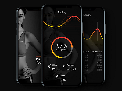 Fitness App dark design fitness health iphone x jogging miles running ui