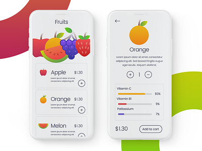 Fruits Ordering App app clean design fruits icons iphone x ui white