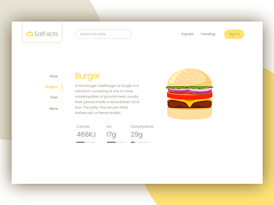 Eat Facts burger clean facts modern nutrition ui website