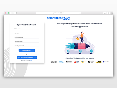 Signup Screen for Serverless360