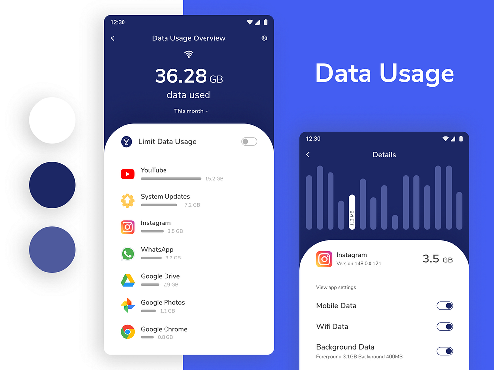 Data usage overview by Kishore Vidyasagar on Dribbble
