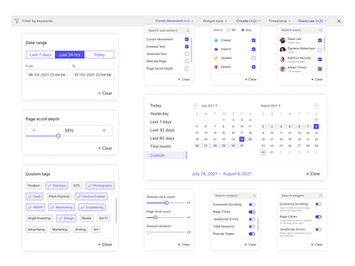 Filter - UI Components app buttons checkbox clean component dailyui date picker design filter flat icons input minimal multi select radio slider toggle ui ux web