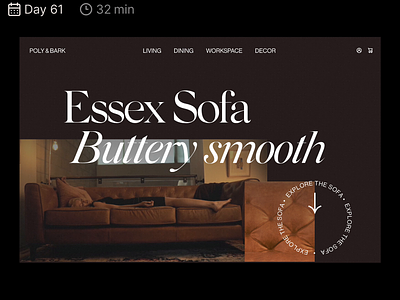 Daily UI 061 • "BUTTERY SMOOTH" 100 day agency animation branding company website daily ui dark theme e-commerce figma furniture home page landing page latimer motion product page typography ui ux web web design